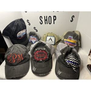 7- Women’s Trucker Hat Mesh Embroidered Texas, Happy Camper Vintage Sytle